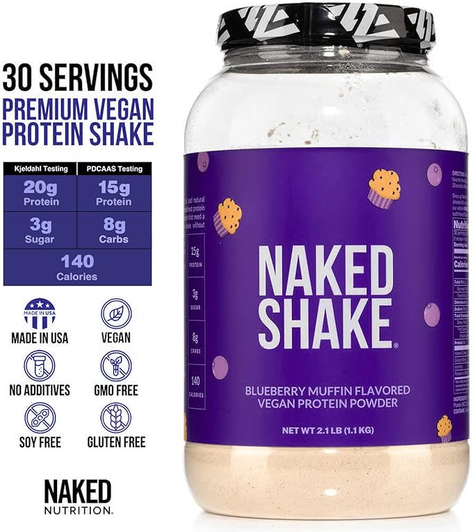 NAKED Shake - Blueberry Muffin Protein Powder - Flavored Plant Based Protein from US & Canadian