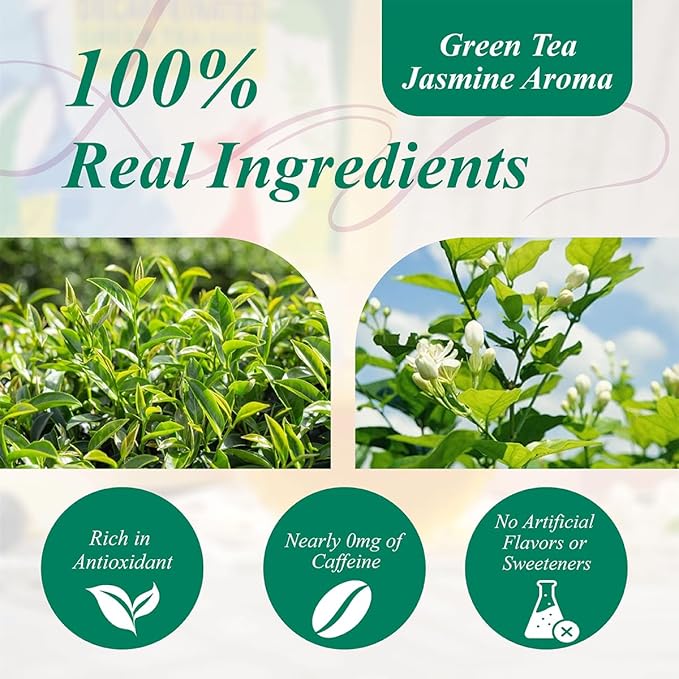 WT WEETEE Decaf Jasmine Green Tea Loose Leaf, 110+ Cups, Made of CO2-Decaffeinated Green Tea Leaves
