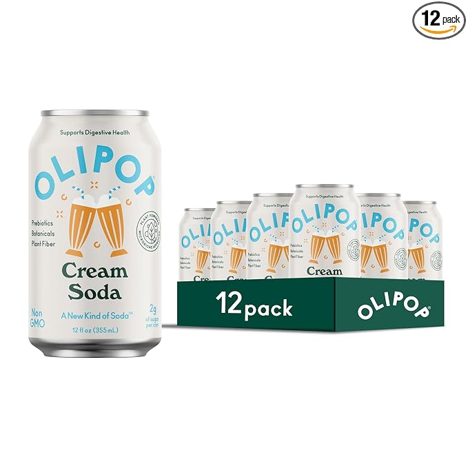 OLIPOP Prebiotic Soda Pop, Cream Soda, Pantry Pack Packed with Prebiotics, Fiber, and Botanicals