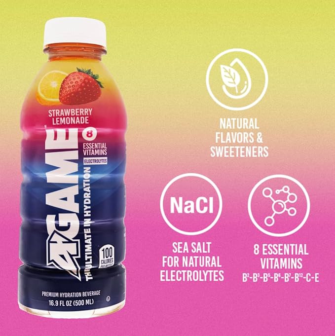 A-GAME Sports Drink, Strawberry Lemonade, The Ultimate Hydration Sports Beverage for Athletes, 8
