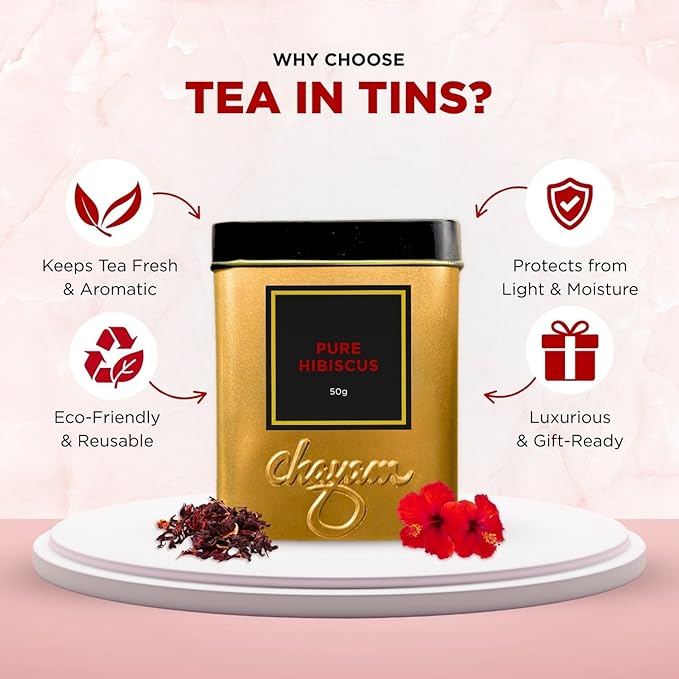 CHAYAM Hibiscus Flower Tea 30+Cups/2.1oz | Pure Dried Hibiscus Flowers Loose Leaf Tea | 100% Herbal