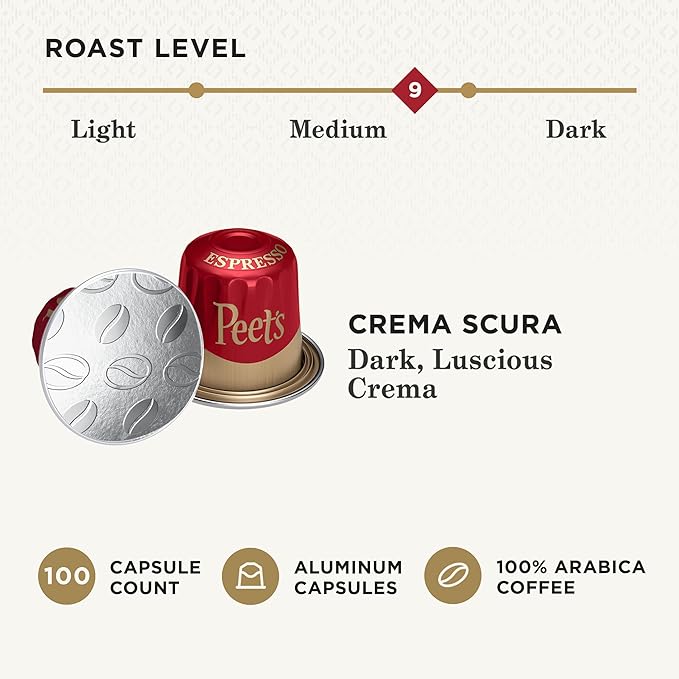 Peet's Coffee, Medium Roast Espresso Capsules, Compatible with Nespresso Original Machine - Crema