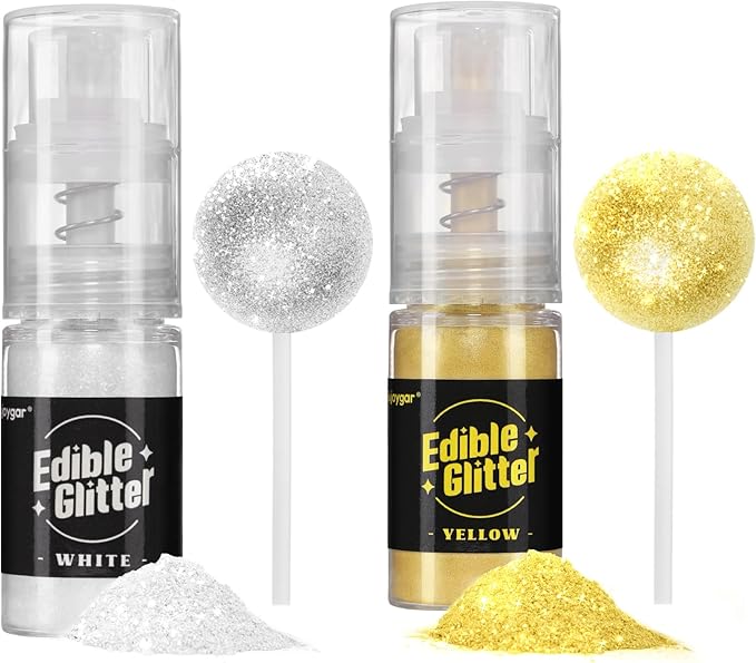 Sujoygar Edible Glitter Spray 2 Colors, White and Yellow Edible Glitter for Cocktails, Shimmer