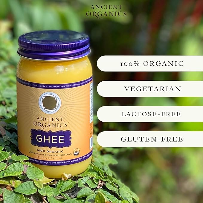 Ancient Organics Ghee, Organic Grass Fed Ghee Butter - Gluten Free Ghee, Clarified Butter, Vitamins
