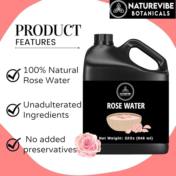 Naturevibe Botanicals Pure Rose Water Toner 32 oz ??Hydrating Facial Mist & Hair Spray | 100%