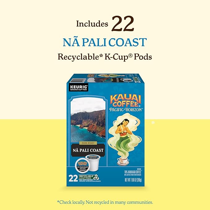 Kauai Coffee K-Cup Pods for Keurig Brewers – Arabica Coffee, 10% Hawaiian – Dark Roast, Nutty with