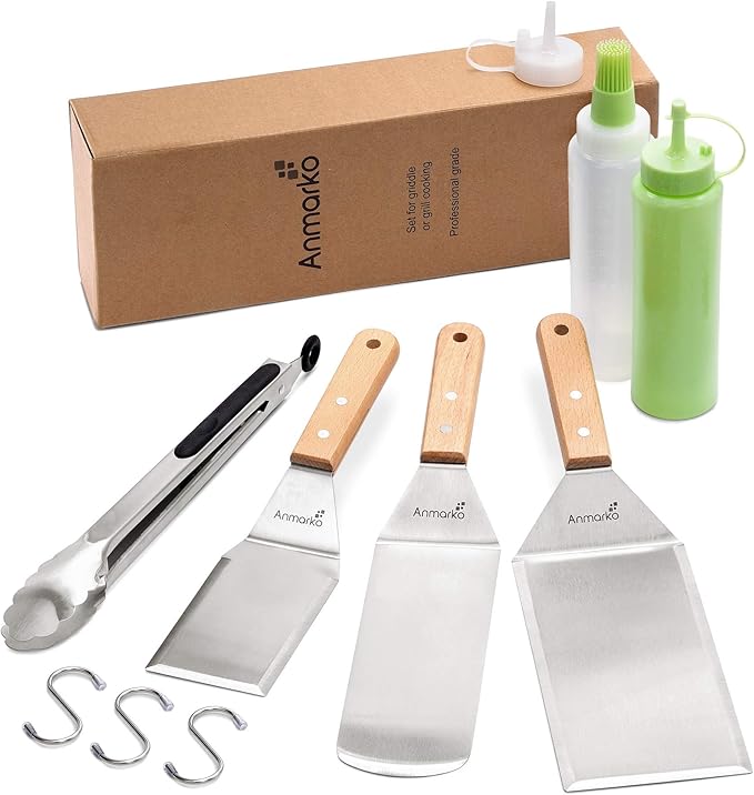 Metal Spatula Set of 6 - Griddle Accessories kit - Grill Flat Spatula Pancake Flipper Hamburger