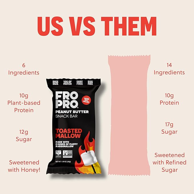 FROPRO Plant Protein Snack Bars - Plant Based Protein Bars, All-Natural, Gluten, Dairy, & Soy Free