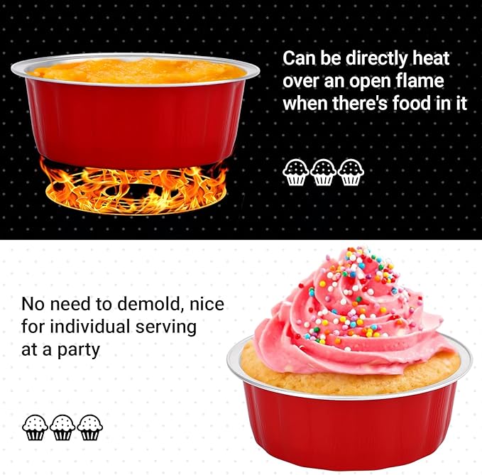 Beasea Disposable Aluminum Foil Cups 100 Pack, 8 oz 235ml 3.9" Bake Ramekin Cup Muffin Cupcake