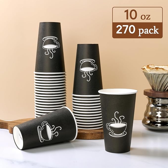 10 oz Paper Cups, 270 Count, Disposable Coffee Cups for Water, Juice or Tea, Perfect for Office