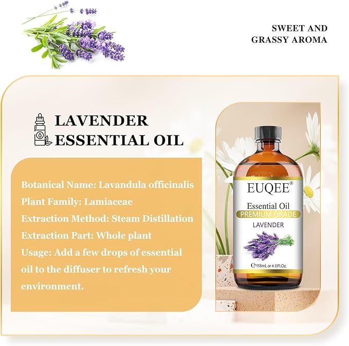 Lavender Essential Oil 118mL Pure Lavender Oil Large Capacity Essential Oil with Glass Dropper for