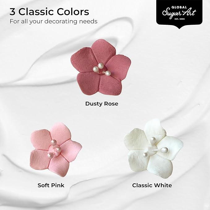 Global Sugar Art Blossom Sugar Cake Flowers with Pearl Stamens, Pink Unwired, 24 Count by Chef Alan