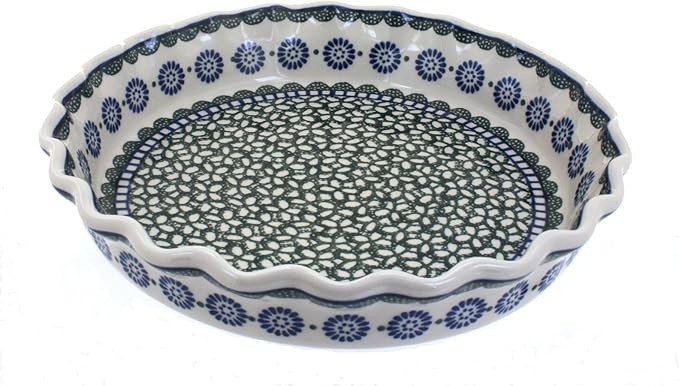 Blue Rose Polish Pottery - Green Maia Pie Plate - 10" Diameter - Ceramic Baking Dish, For Pies