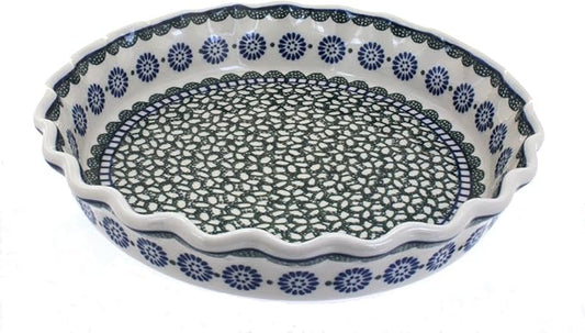Blue Rose Polish Pottery - Green Maia Pie Plate - 10" Diameter - Ceramic Baking Dish, For Pies