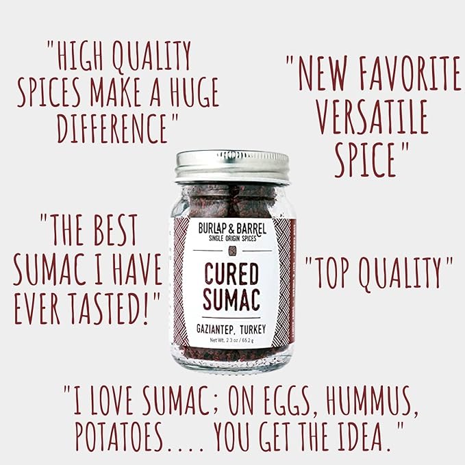 Burlap & Barrel Cured Sumac - Bright, Sour, Salty, Slightly Fermented Spice - Ground Sumac for