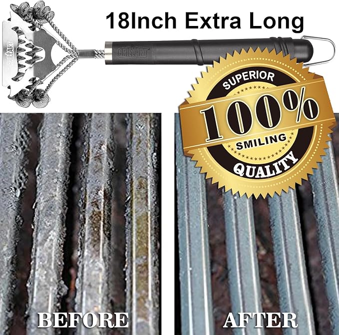 GRILLART Grill Brush for Outdoor Grill Bristle Free - Safe BBQ Grill Cleaner Brush - 18" BBQ Brush
