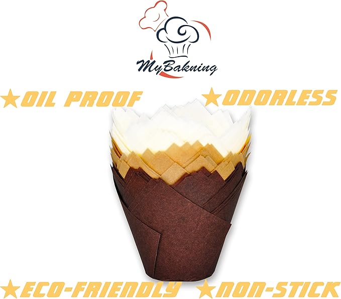 (JUMBO EXTRA LARGE size) Natural+Brown+White Tulip Baking Cups 2-1/4"(Base diameter) x 3-3/4"(Wall