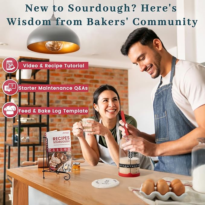 Sourdough Starter Kit - 38oz with Cookbook, Measuring Cup, Spatula, Wide Mouth Jar Cover