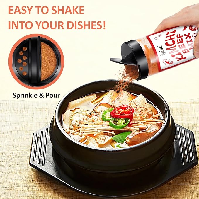 Yimi Kimchi and Beef Seasoning Mix, Spicy Flavor, Finely Ground Powder for Stew, Soup, Noodles