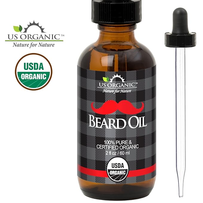 US Organic Beard Oil, 100% Pure, USDA Certified, Softens, shine, moisturizes, Amber Glass Bottle