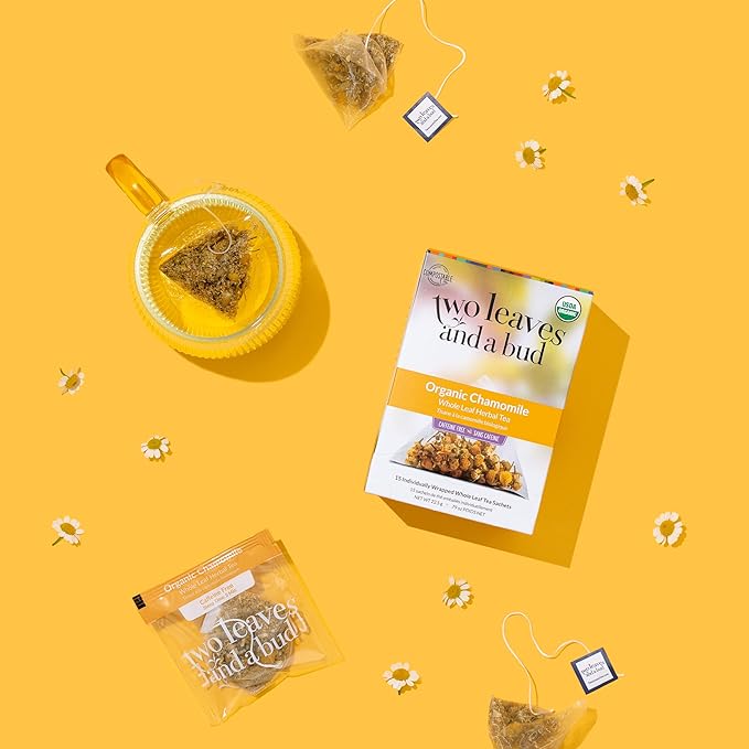 Two Leaves and a Bud Organic Chamomile Tea Bags, Naturally Caffeine Free, Whole Leaf Herbal