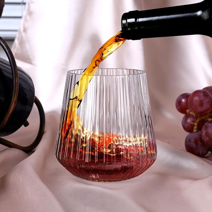 40 Pack Plastic Ribbed Wine Glasses, 14Oz Origami Disposable Wine Glasses Unbreakable Clear Plastic