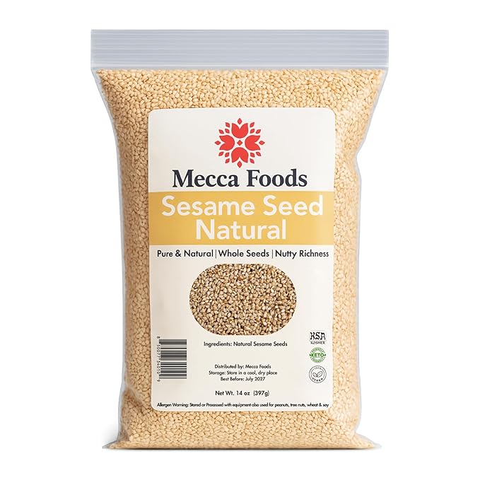 Sesame Seeds Natural – 14 oz Resealable Bag – Whole Raw Unhulled Seeds for Cooking, Baking &
