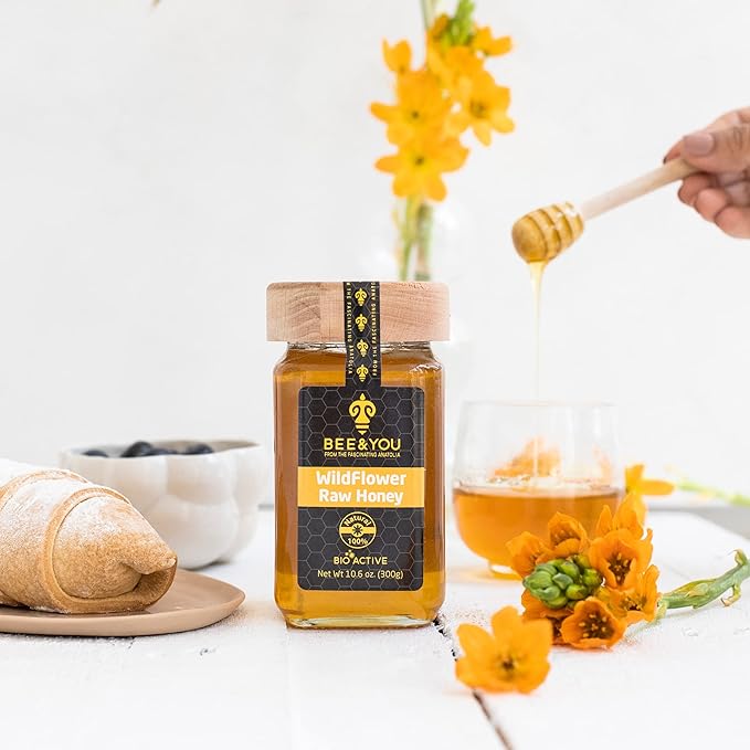 Bee and You Raw Wildflower Honey, 100% Natural, Wildcrafted, Polyflora and Unprocessed, Active