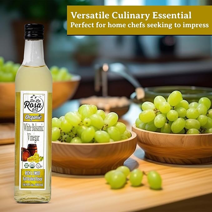 De La Rosa Organic White Balsamic Vinegar, Aged in Spanish Wood Barrels, Kosher for Passover, Vegan