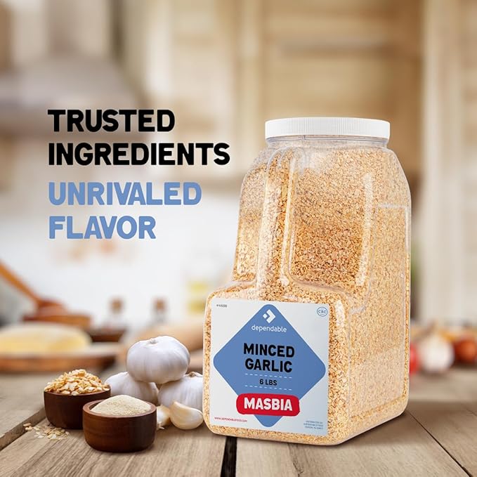 Minced Garlic - 6 Lb. Jar - Bulk, Kosher, Natural Flakes for Flavorful Dishes - Non-GMO, 100%