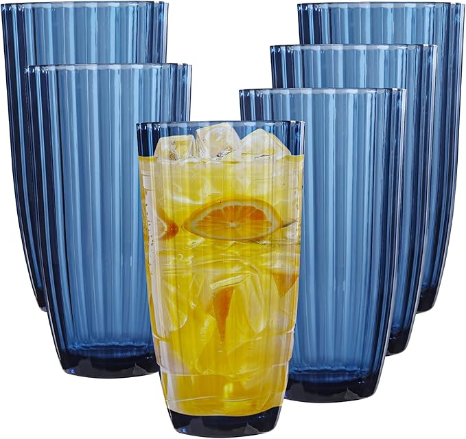 Acrylic Mixed Colors Highball Cups | Plastic Reusable Tumblers | 20oz (Set of 6) | Stackable |