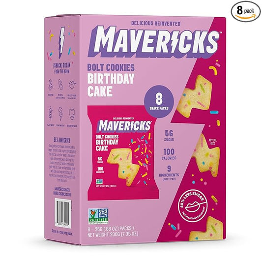 Mavericks Birthday Cake Bolt Cookies - Plant-Based Birthday Cake Confetti Cookies, Nut-Free