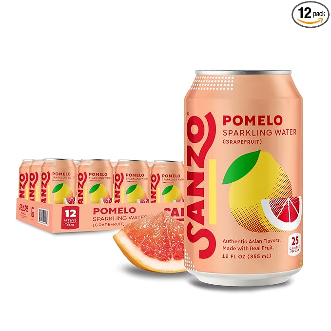 Sanzo Flavored Sparkling Water - Pomelo Grapefruit Soda - Low Calorie Low Sugar Soda - Craft Asian