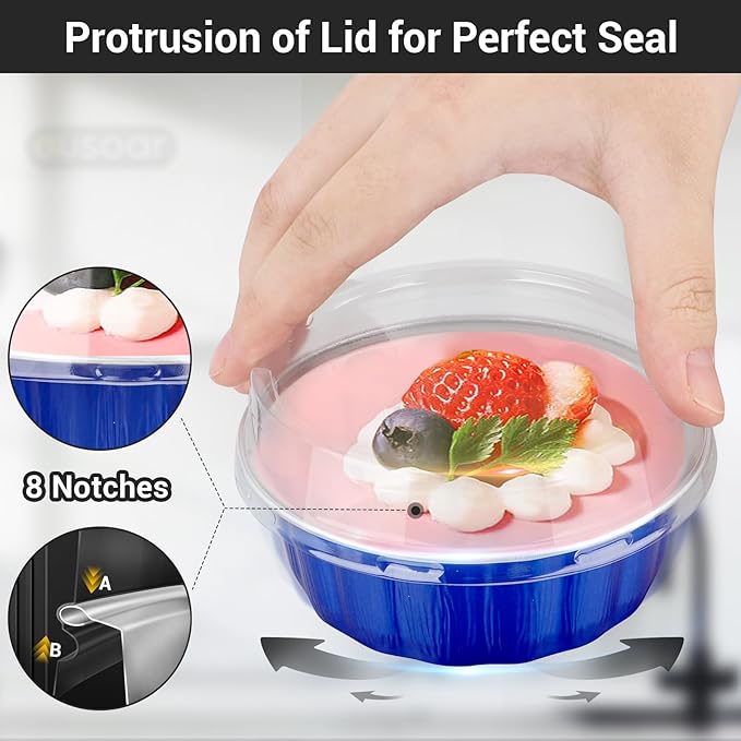 EUSOAR Cake Transport Container, 100pcs 9oz Dark Blue Sheet Cake Pan with Lid, Disposable Ramekins