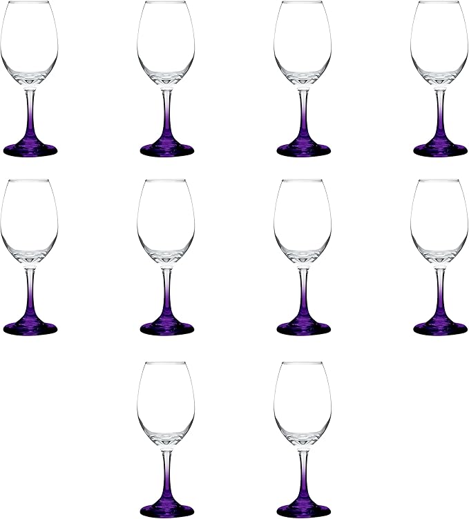 DISCOUNT PROMOS Rioja Wine Glasses with Stem 10 oz. Set of 10, Bulk Pack - Color Bottom, Perfect