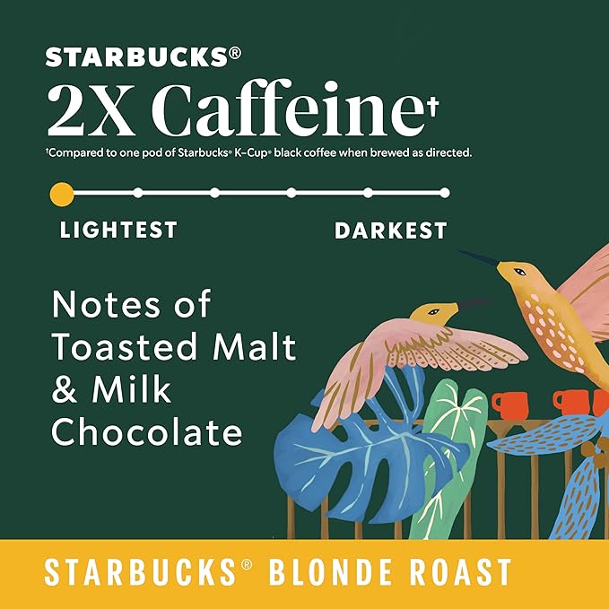 Starbucks K-Cup Coffee Pods, Starbucks Blonde Roast Coffee With 2X Caffeine Veranda Blend For