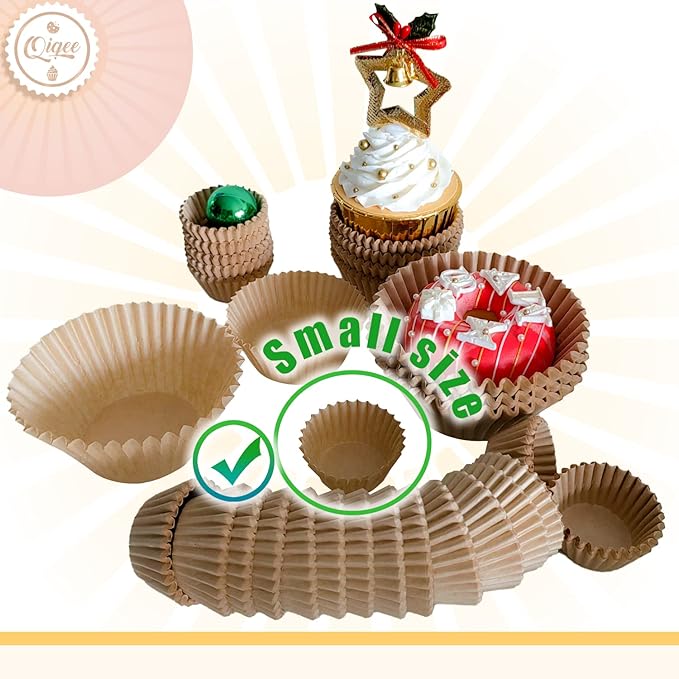 qiqee 600 Count Mini Cupcake Liners Natural Muffin Liners Food Grade Brown Baking Cups Paper No