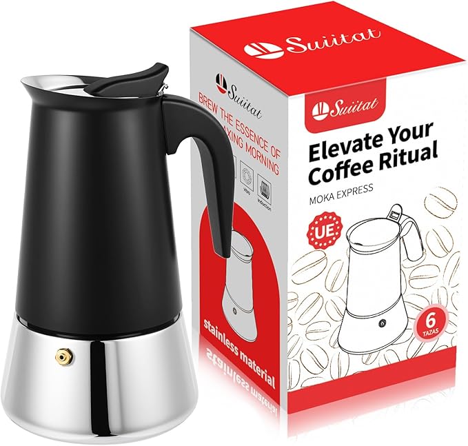 Moka Pot, 6 Cups (10.6 oz) Stovetop Espresso Maker, 304 Stainless Steel Moka Pot, Induction