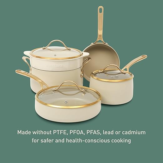 bloomhouse 8 Piece Pots and Pans Heavy Duty Aluminum Premium PFA Free Ceramic Nonstick Cookware Set