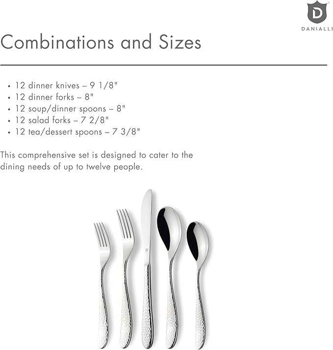 Hammered Silverware Set | Premium 18/10 Stainless Steel Flatware Service for 12 | Heavy-Duty &