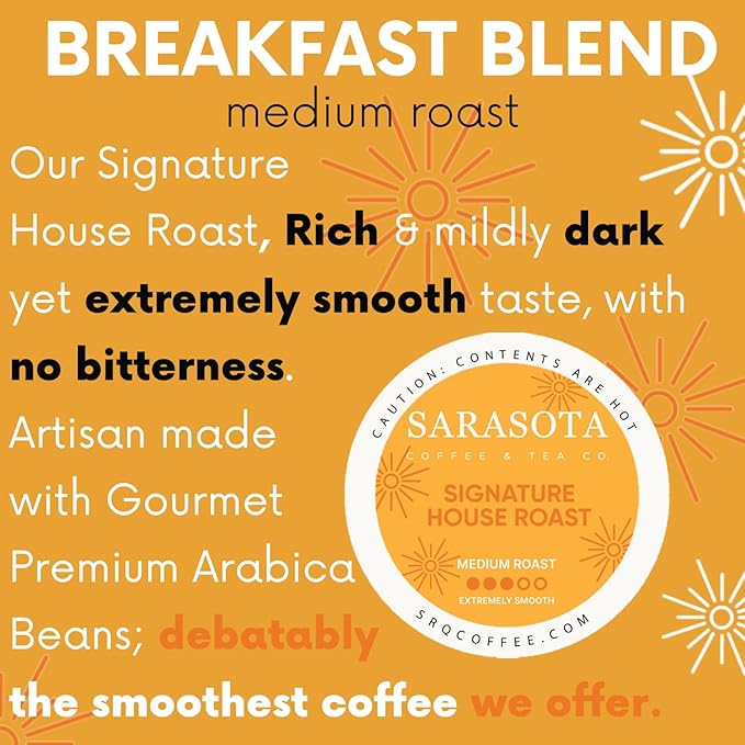 Sarasota K-Cup Coffee Pods | Medium Roast Coffee | Breakfast Blend | Single Serve for Keurig