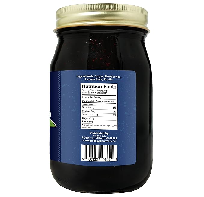 Green Jay Gourmet Blueberry Jam - All-Natural Fruit Jam with Blueberries & Lemon Juice - Vegan