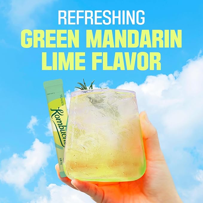 TEAZEN Green Mandarin Lime Kombucha Tea, Hydration Drink Mix, Sugar Free, Live Probiotics &