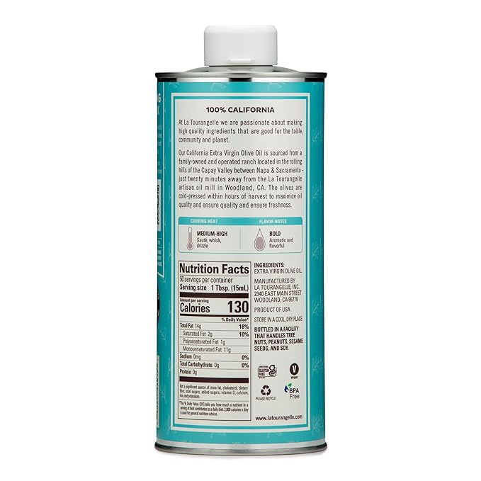 La Tourangelle California Extra Virgin Olive Oil, Cold-Pressed High Antioxidant Olives Single