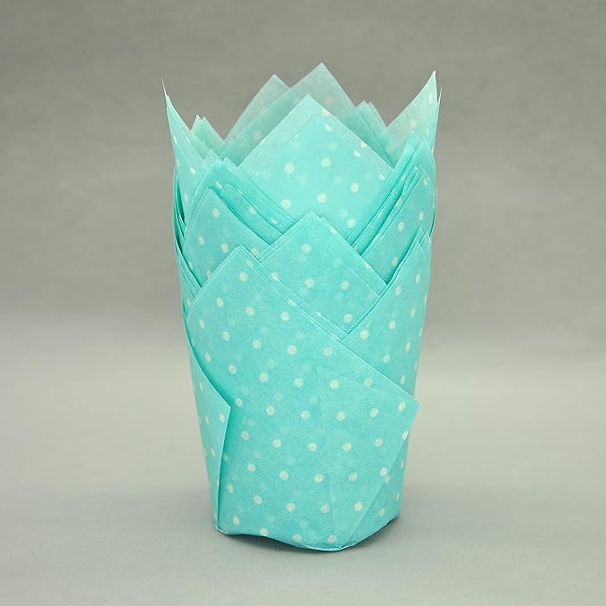 Large Muffin Greaseproof paper Baking cupcake cups, 2-1/4" x 4" Blue printed with Polka Dot Tulip