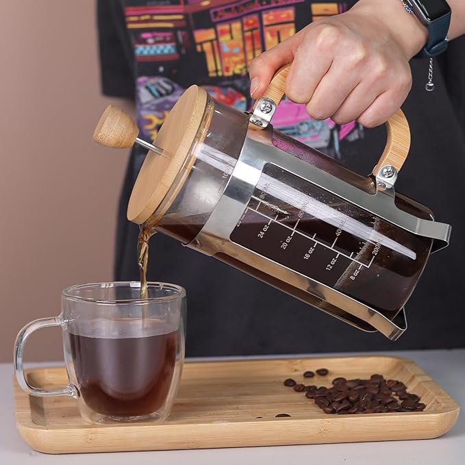 Sivaphe 34 oz French Press Coffee/Tea Maker with Bamboo Lid and Hand Stainless Steel High