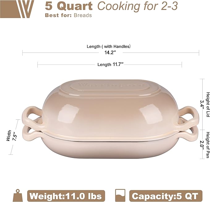 Enameled Cast Iron Sourdough Bread Oven, Dutch Oven, Loaf Cast Iron Bread Pan for Homemade Bread