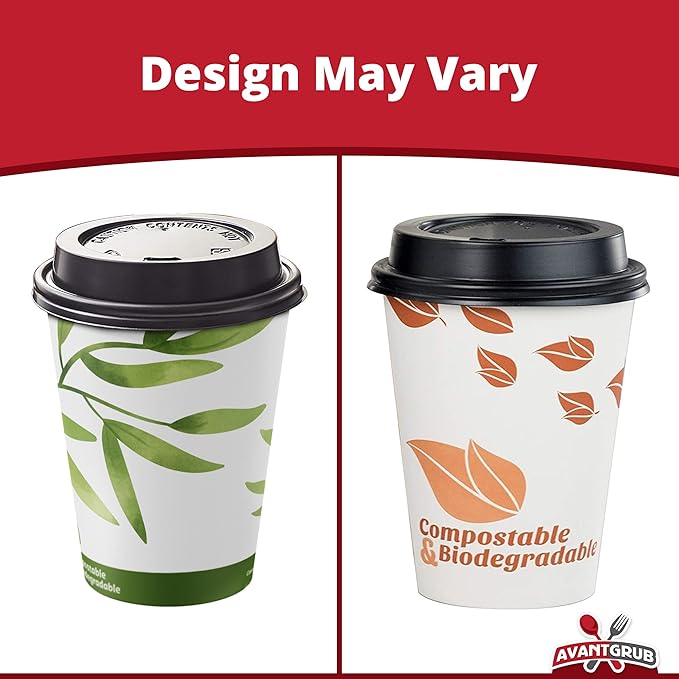 50Pk of 12Oz Recyclable Hot Drink Cups Wood Stirrers and Cardboard Coffee Sleeves. Biodegradable