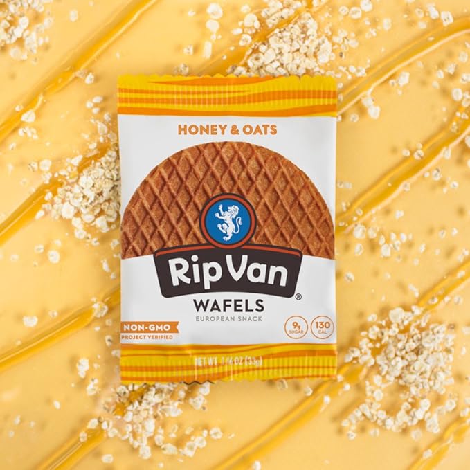 Rip Van Wafels Honey & Oats Stroopwafels - Healthy Snacks - Non GMO Snack - Keto Friendly - Office