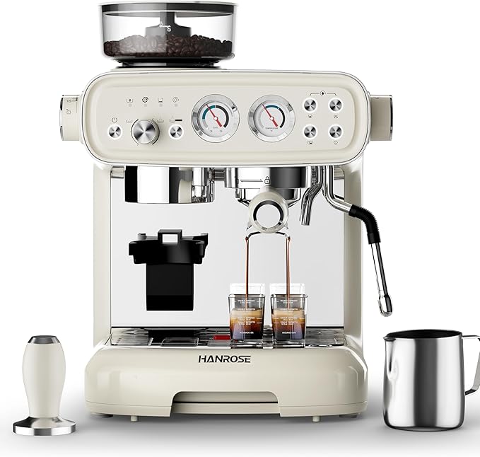 Espresso Machine With Grinder, 20 Bar Espresso Machine with Milk Frother Steam Wand, Espresso